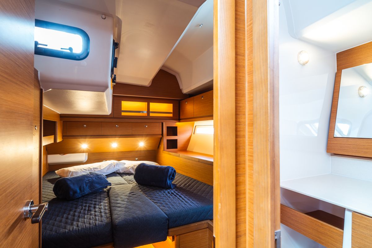 Cabin on Eleonora, a Dufour 56 sailboat at Olbia, Italy