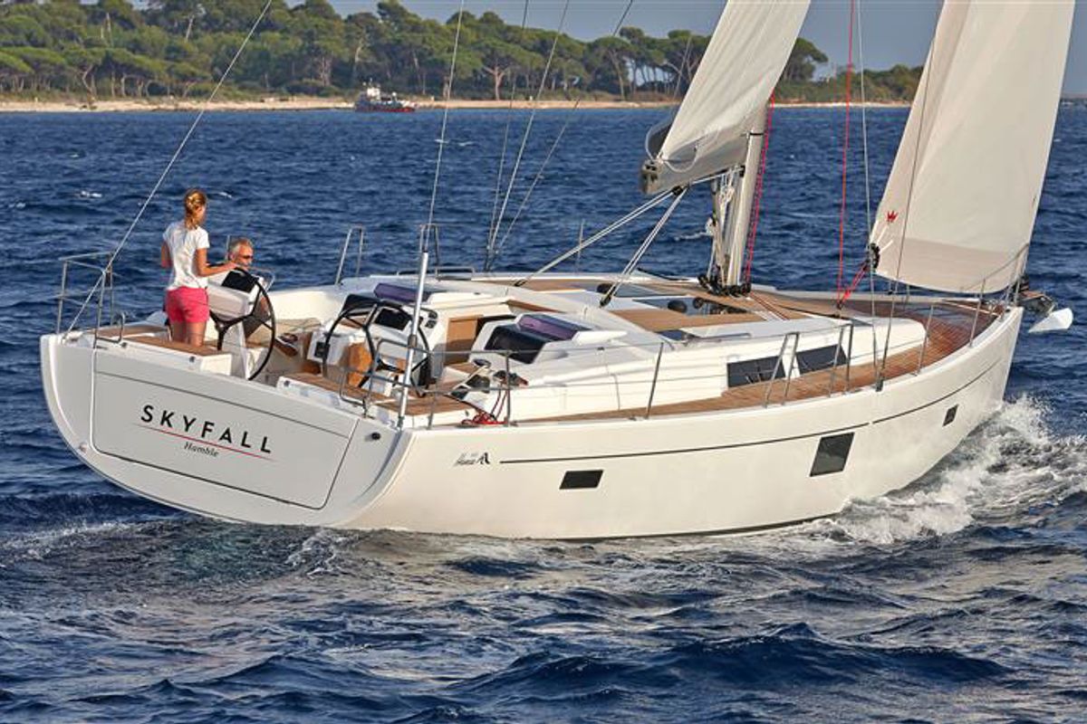 Exterior view of Marion, a Hanse Yachts Hanse 455 sailboat at Dubrovnik, Croatia