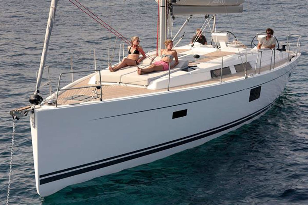 Exterior view of Marion, a Hanse Yachts Hanse 455 sailboat at Dubrovnik, Croatia