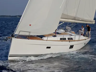 Exterior view of Marion, a Hanse Yachts Hanse 455 sailboat at Dubrovnik, Croatia