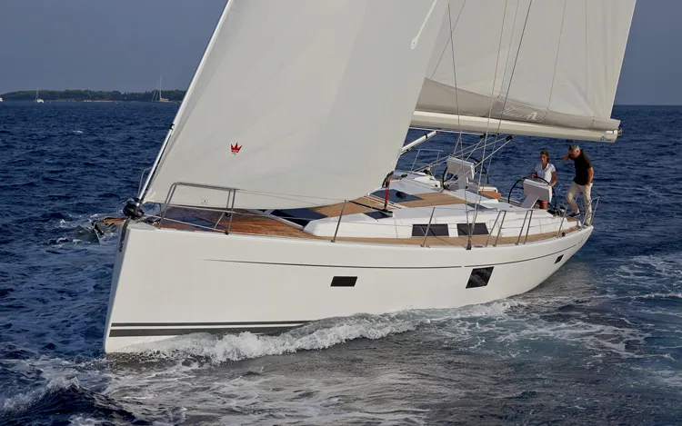 Exterior view of Marion, a Hanse Yachts Hanse 455 sailboat at Dubrovnik, Croatia
