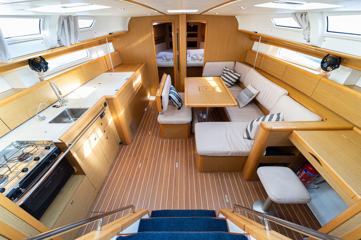 Salon of Beethoven ( with Bowthruster ,Solar Panels), a Jeanneau Sun Odyssey 44 i sailboat at Kavala, Greece