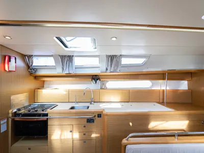 Galley of Beethoven ( with Bowthruster ,Solar Panels), a Jeanneau Sun Odyssey 44 i sailboat at Kavala, Greece