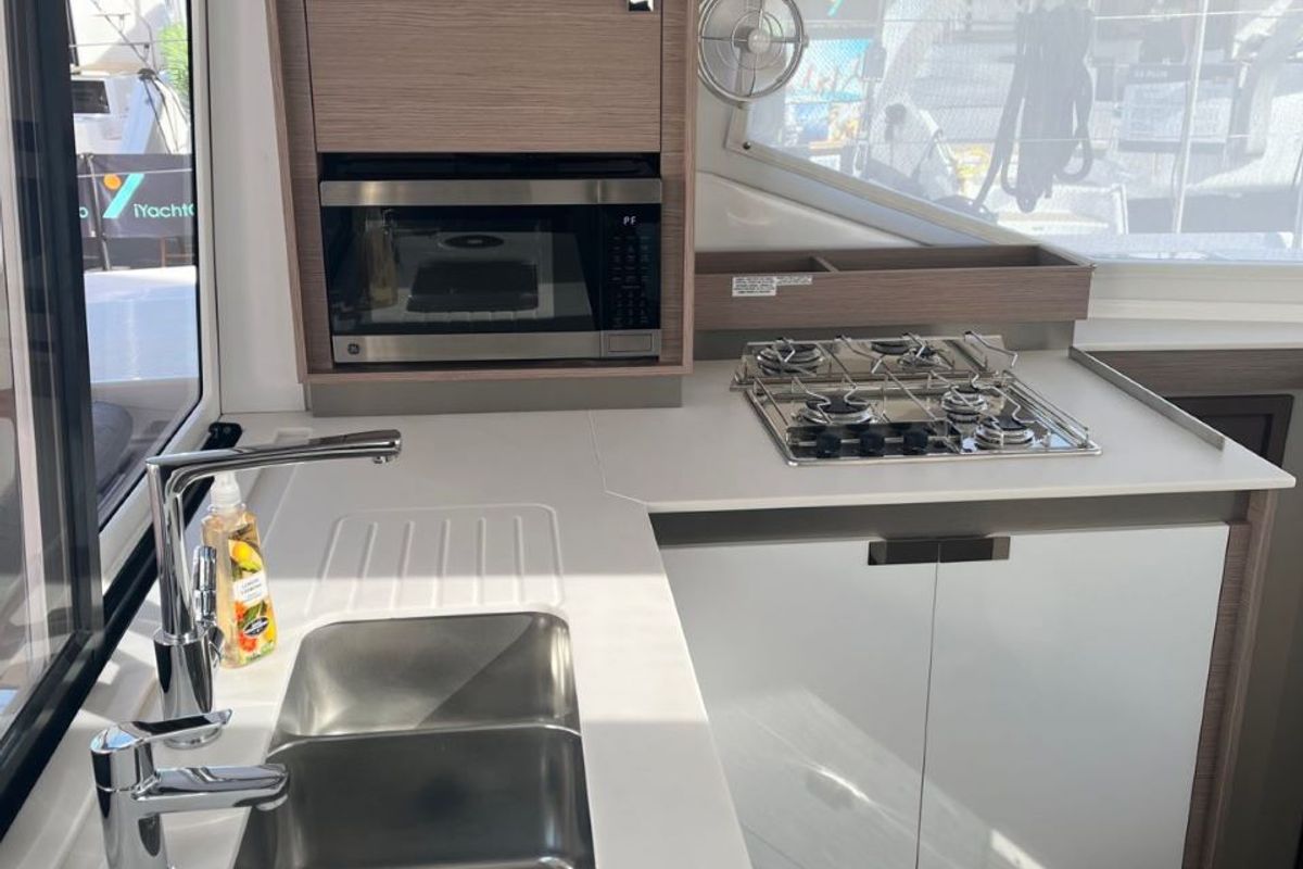 Galley of Scarlet Ibis, a Fountaine Pajot Isla 40 catamaran at Road Town, British Virgin Islands