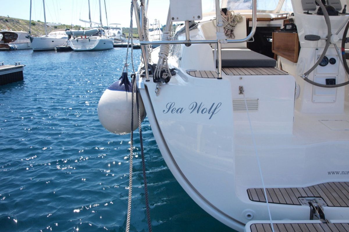 Exterior view of Sea Wolf, a Bavaria Cruiser 36 sailboat at Primošten, Croatia