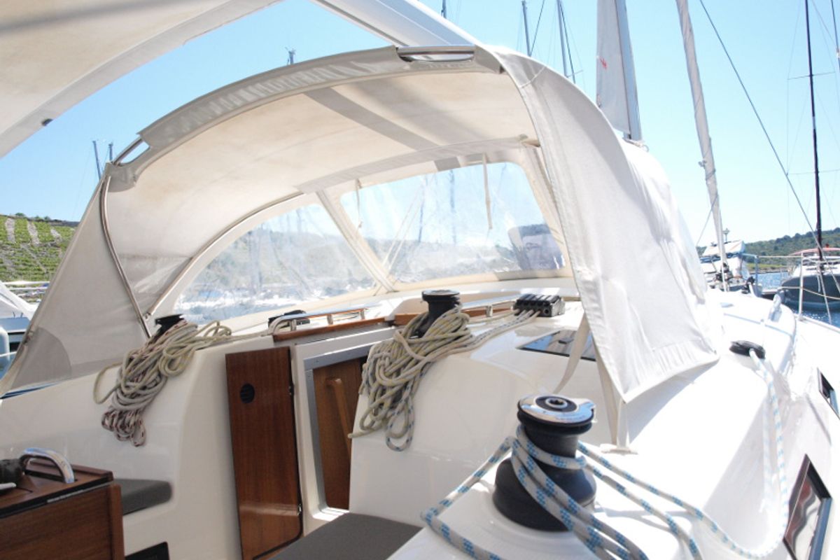 Deck of Sea Wolf, a Bavaria Cruiser 36 sailboat at Primošten, Croatia
