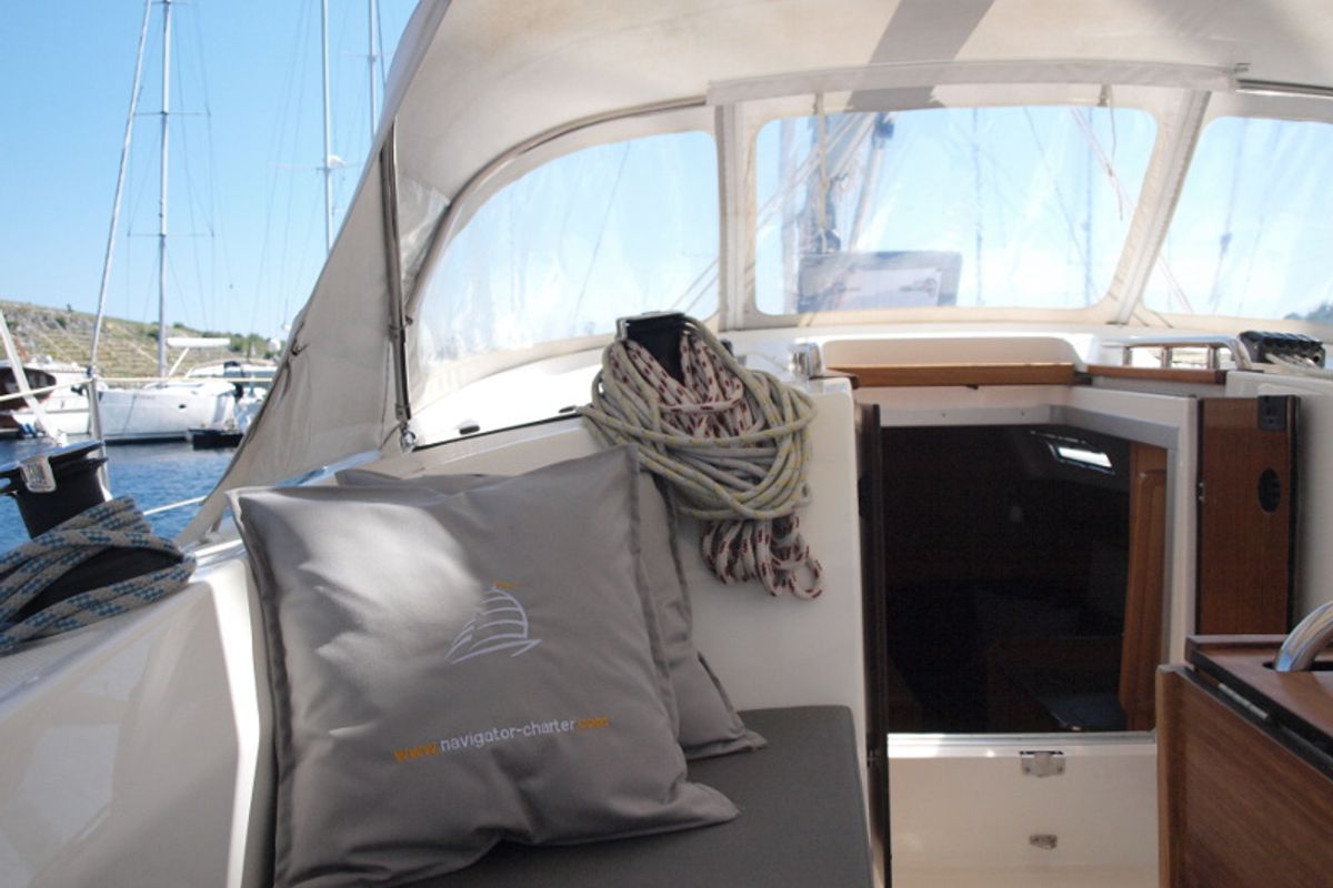 Deck of Sea Wolf, a Bavaria Cruiser 36 sailboat at Primošten, Croatia
