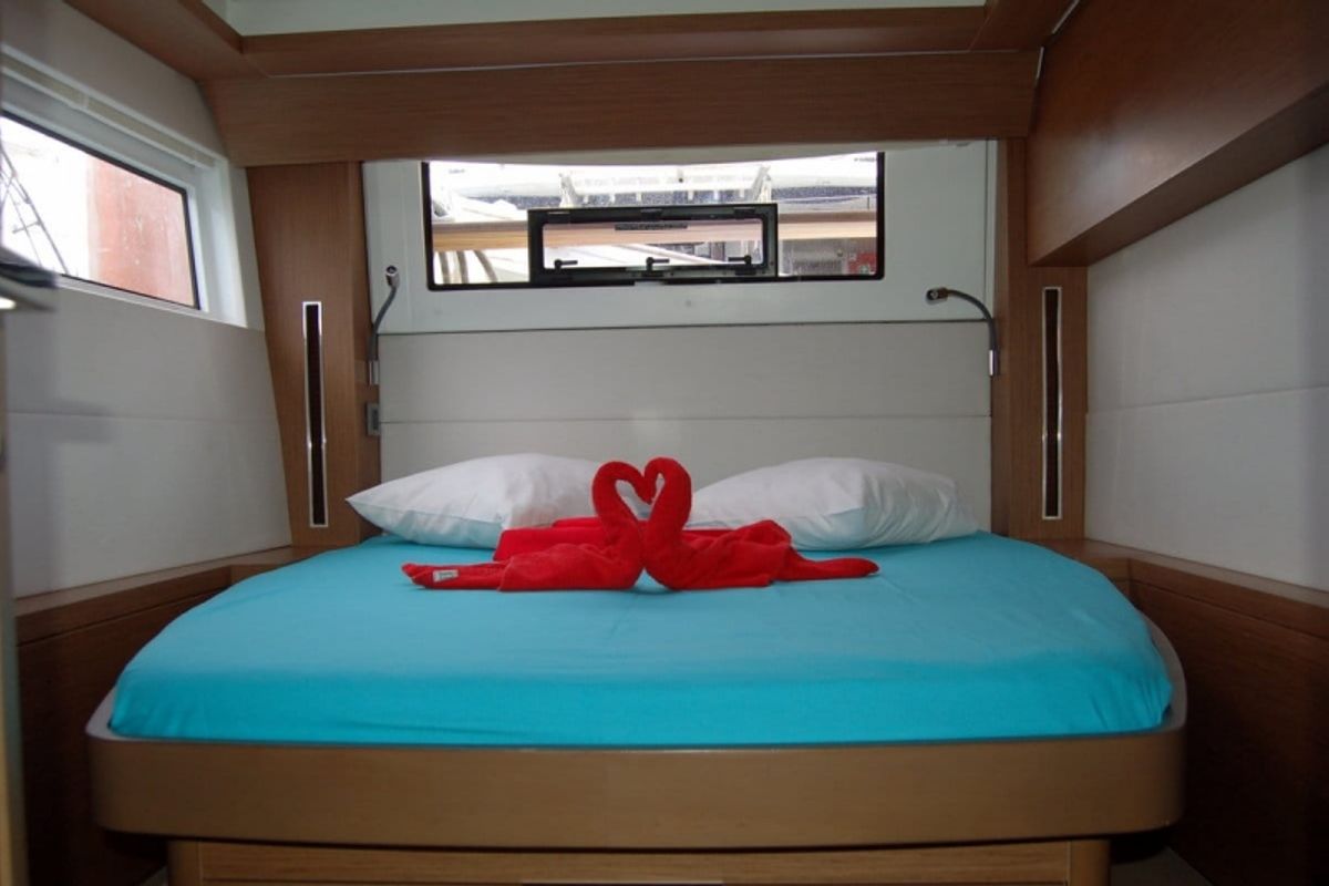 Cabin on Ocean, a Lagoon 50 catamaran at Eden Island Marina, Seychelles