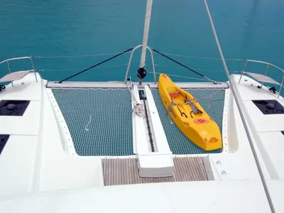 Deck of Ocean, a Lagoon 50 catamaran at Eden Island Marina, Seychelles