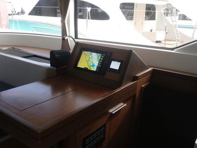 Cockpit of Ocean, a Lagoon 50 catamaran at Eden Island Marina, Seychelles