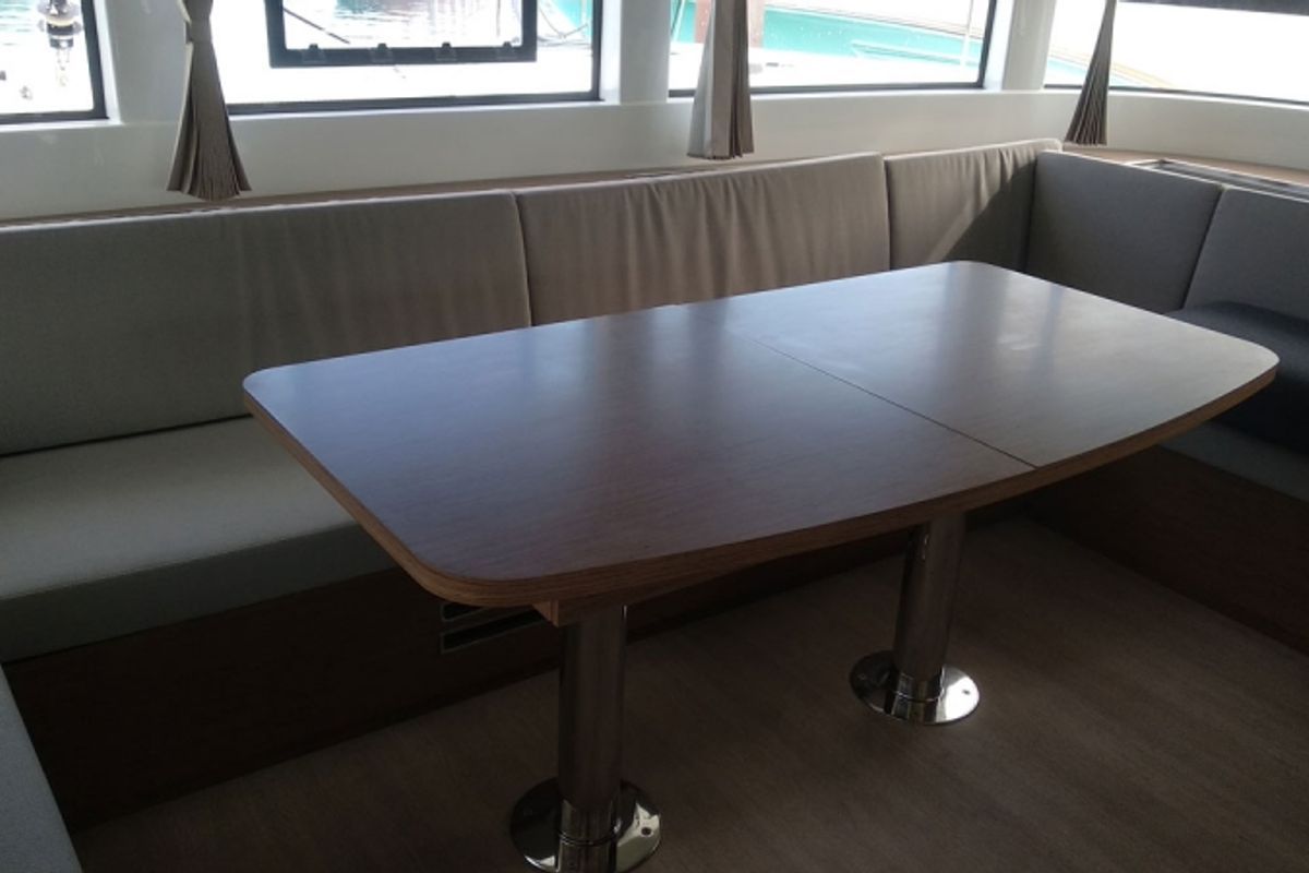 Salon of Ocean, a Lagoon 50 catamaran at Eden Island Marina, Seychelles