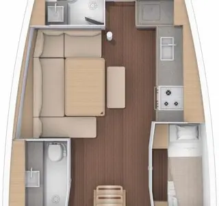 Floor plan of Scarlet, a Dufour 430 sailboat at Fethiye, Turkey