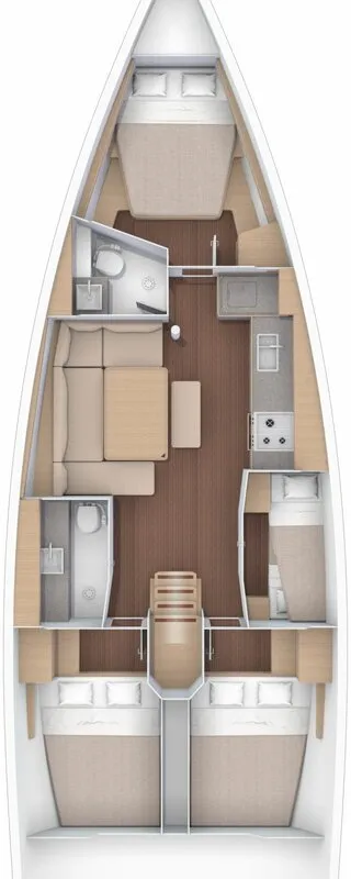 Floor plan of Scarlet, a Dufour 430 sailboat at Fethiye, Turkey
