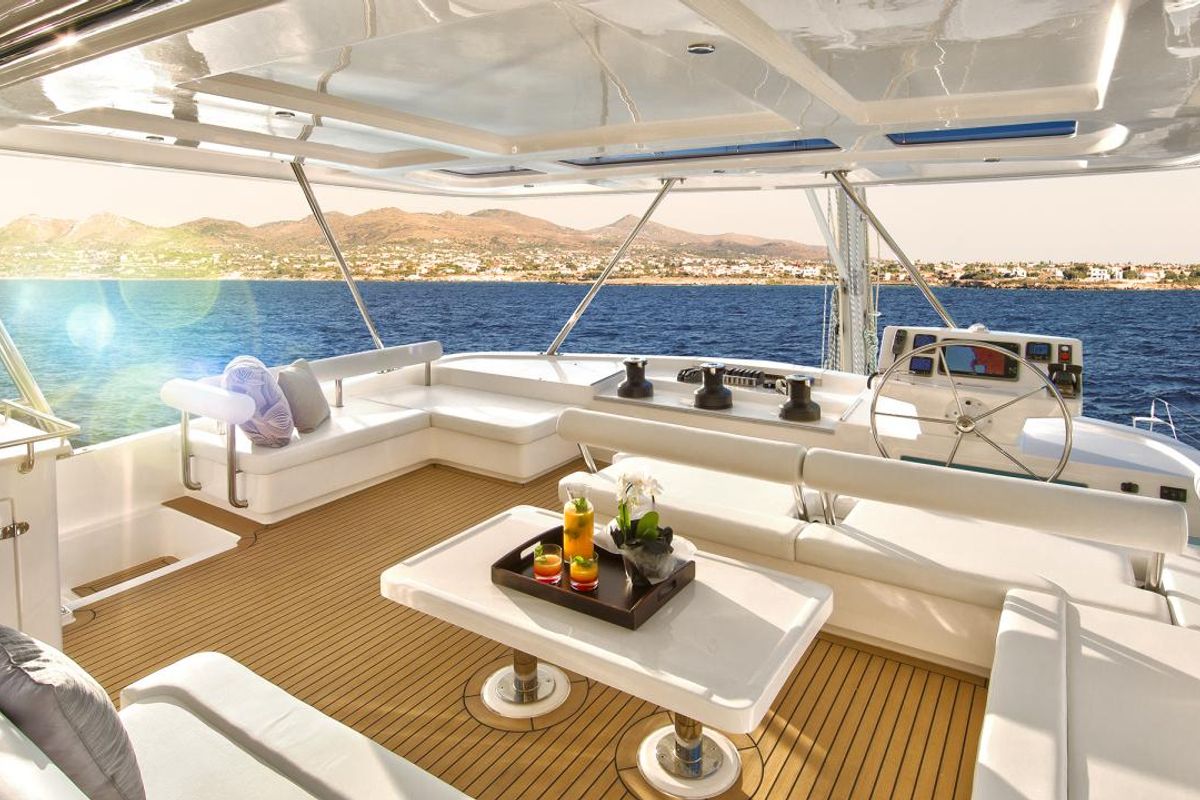 Cockpit of Moorings 5800 Crewed, a Leopard 58 catamaran at Road Town, British Virgin Islands