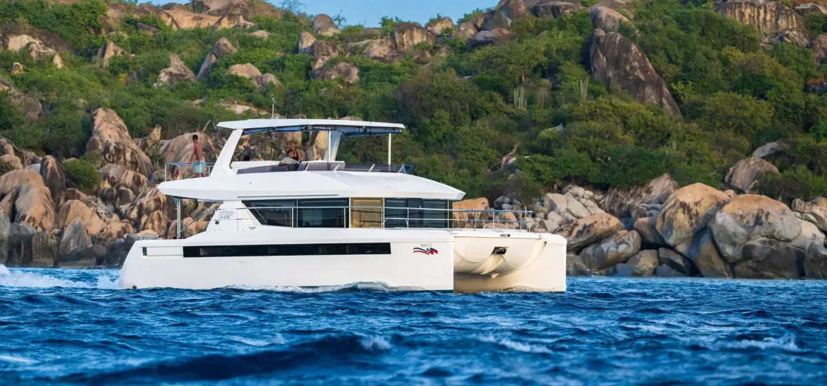 Exterior view of Moorings 464PC/10 Club, a Leopard 46PC catamaran at Road Town, British Virgin Islands