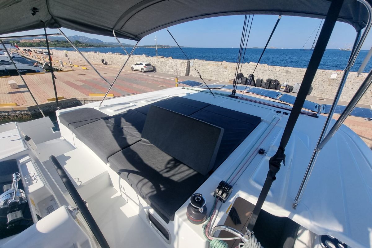 Deck of Altair, a Lagoon 46 catamaran at Olbia, Italy