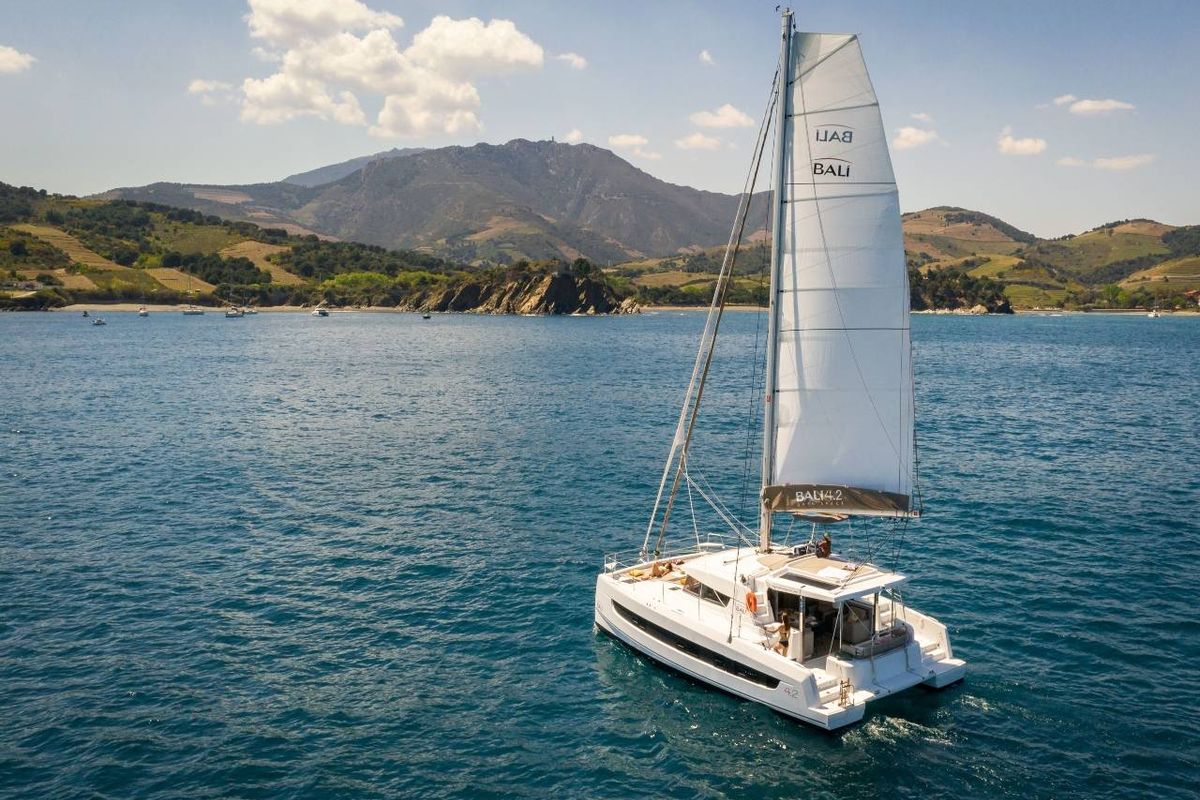 NN1, a Bali 4.2 catamaran at Mytikas, Greece