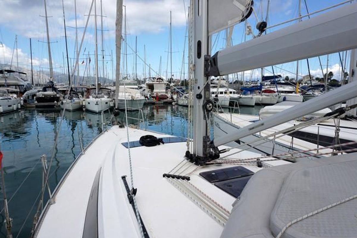 Deck of Leonidas Bavaria 46 Cruiser, a Bavaria 46 Cruiser sailboat at Municipal Unit of Lefkada, Greece