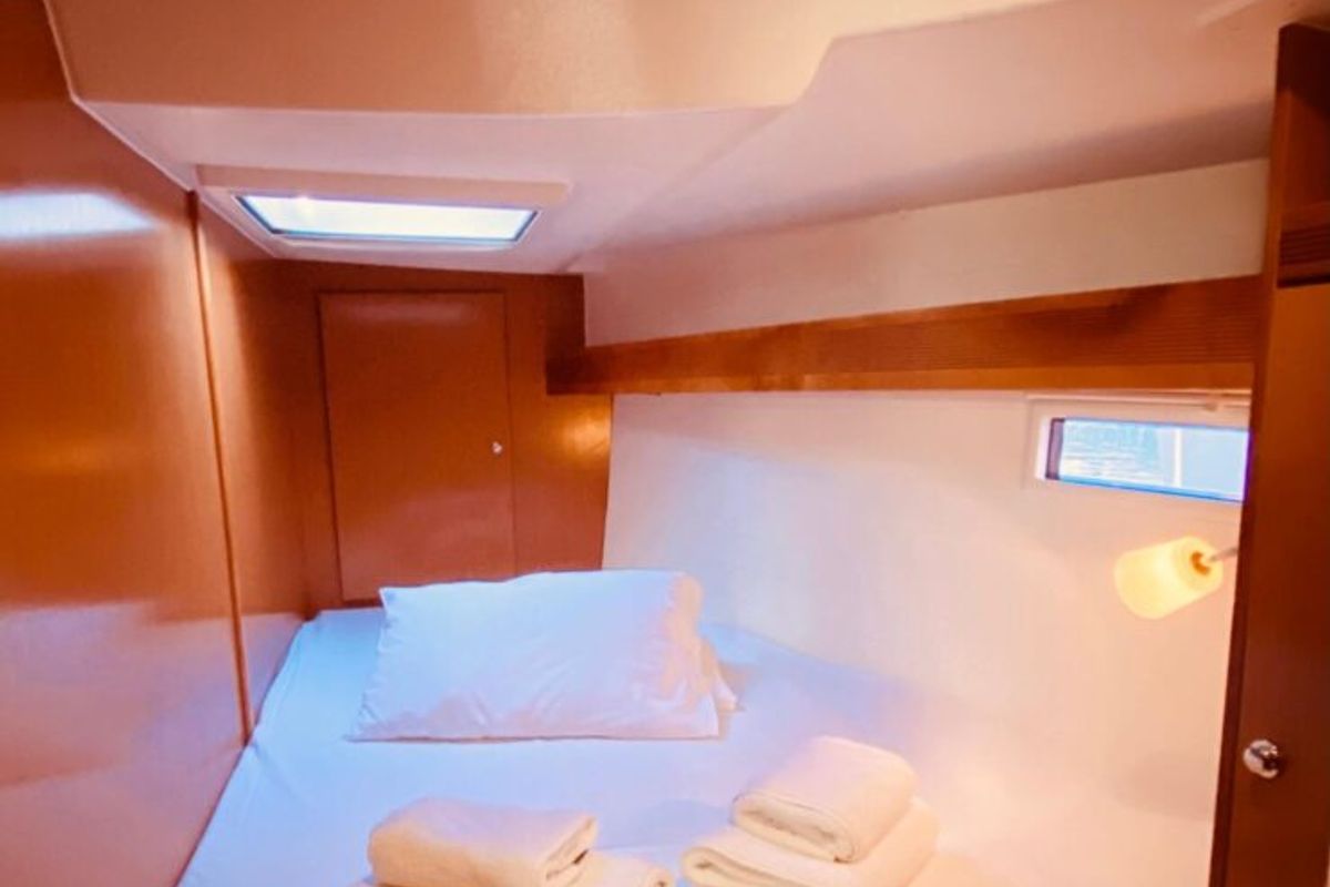 Cabin on Rachelle, a Bavaria Cruiser 45 sailboat at Kavala, Greece