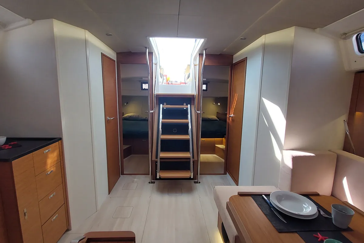 Salon of La Mariacristina, a Hanse Yachts Hanse 460 sailboat at Rosignano Solvay, Italy
