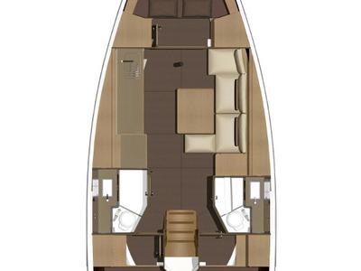 Floor plan of Prince Folegandros, a Dufour 382 GL sailboat at Athens, Greece