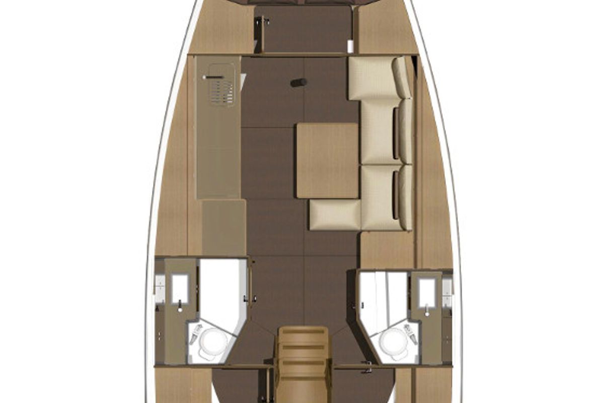 Floor plan of Prince Folegandros, a Dufour 382 GL sailboat at Athens, Greece