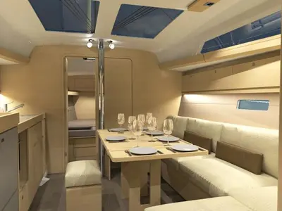 Cabin on Prince Folegandros, a Dufour 382 GL sailboat at Athens, Greece