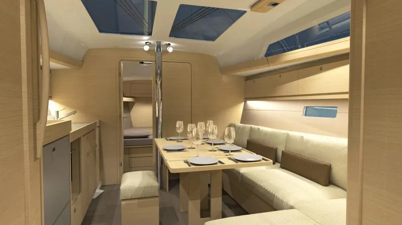 Cabin on Prince Folegandros, a Dufour 382 GL sailboat at Athens, Greece