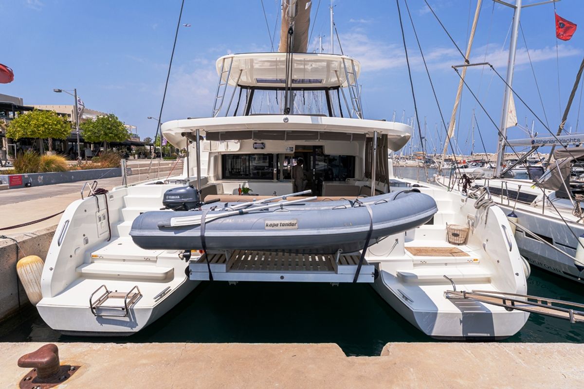 Exterior view of Escape, a Lagoon 46 catamaran at Municipal Unit of Rhodes, Greece