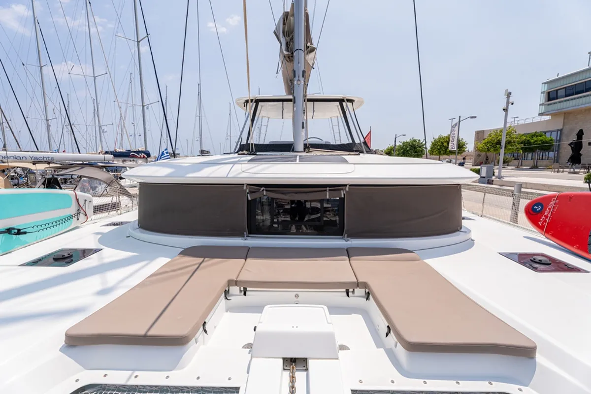 Deck of Escape, a Lagoon 46 catamaran at Municipal Unit of Rhodes, Greece