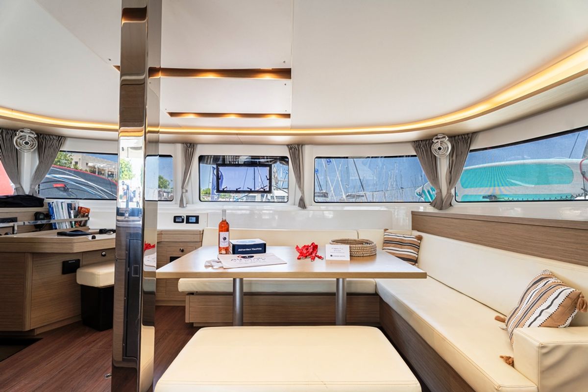 Salon of Escape, a Lagoon 46 catamaran at Municipal Unit of Rhodes, Greece