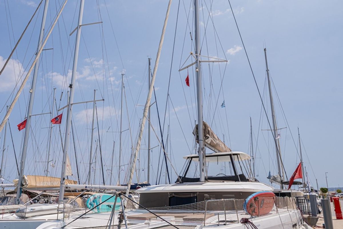 Exterior view of Escape, a Lagoon 46 catamaran at Municipal Unit of Rhodes, Greece