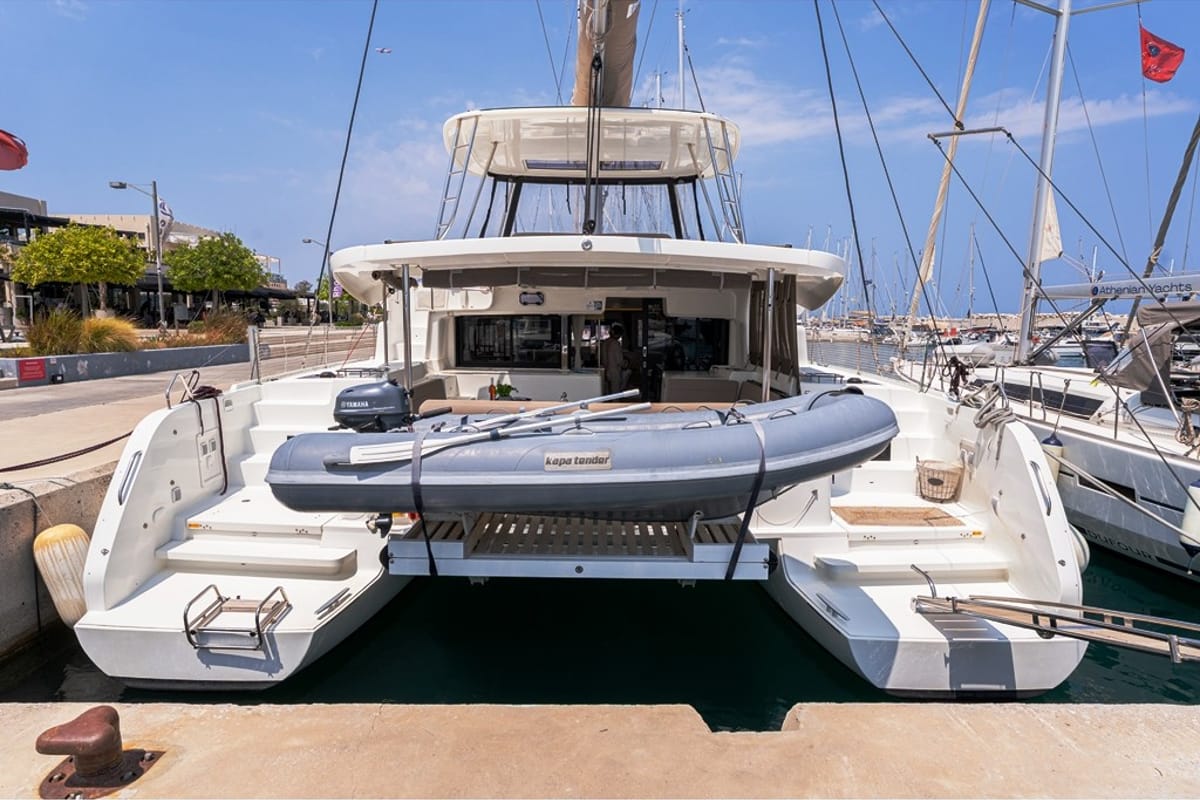 Exterior view of Escape, a Lagoon 46 catamaran at Municipal Unit of Rhodes, Greece
