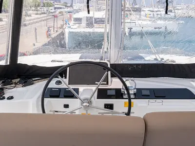 Cockpit of Escape, a Lagoon 46 catamaran at Municipal Unit of Rhodes, Greece