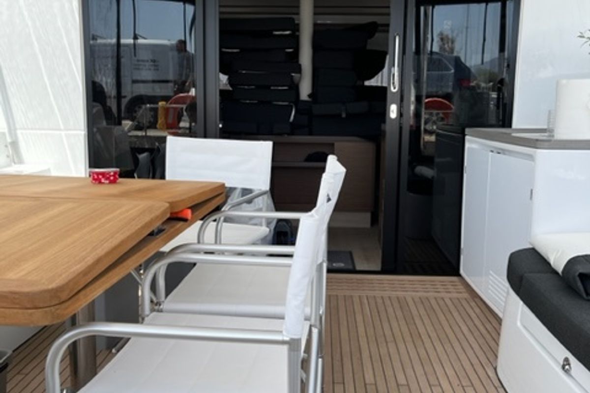 Deck of Shilouette, a Lagoon 50 catamaran at Athens, Greece