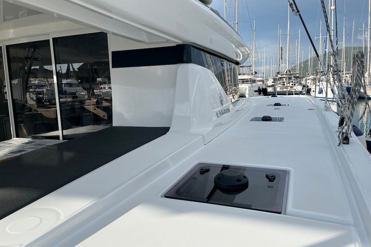 Exterior view of Why not 21, a Lagoon 43 catamaran at Municipal Unit of Lefkada, Greece