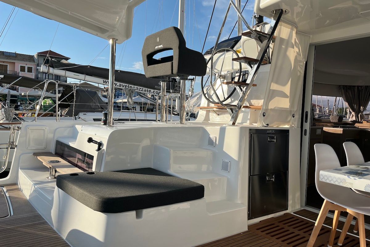 Deck of Why not 21, a Lagoon 43 catamaran at Municipal Unit of Lefkada, Greece