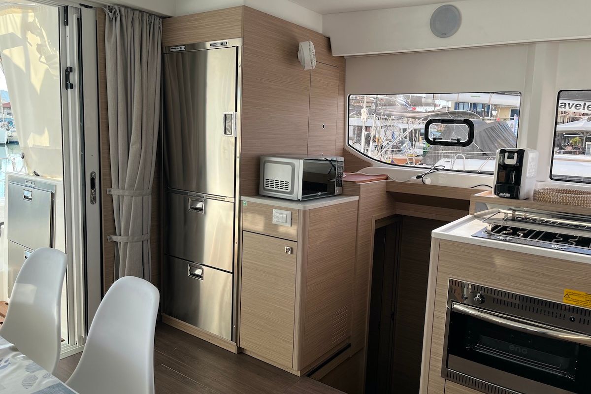 Galley of Why not 21, a Lagoon 43 catamaran at Municipal Unit of Lefkada, Greece