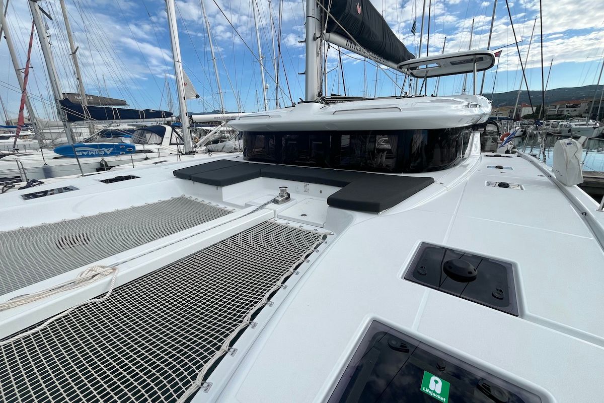 Deck of Why not 21, a Lagoon 43 catamaran at Municipal Unit of Lefkada, Greece