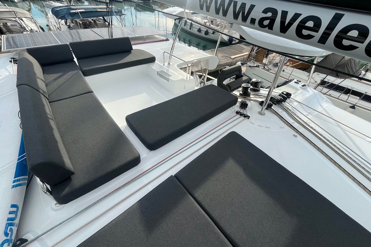 Deck of Why not 21, a Lagoon 43 catamaran at Municipal Unit of Lefkada, Greece