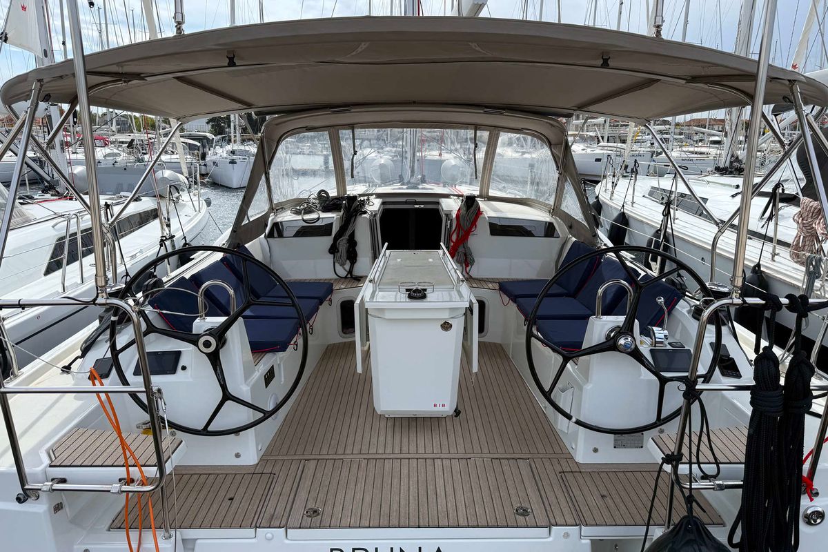 Cockpit of Bruna, a Beneteau Oceanis 40.1 sailboat at Grad Biograd na Moru, Croatia