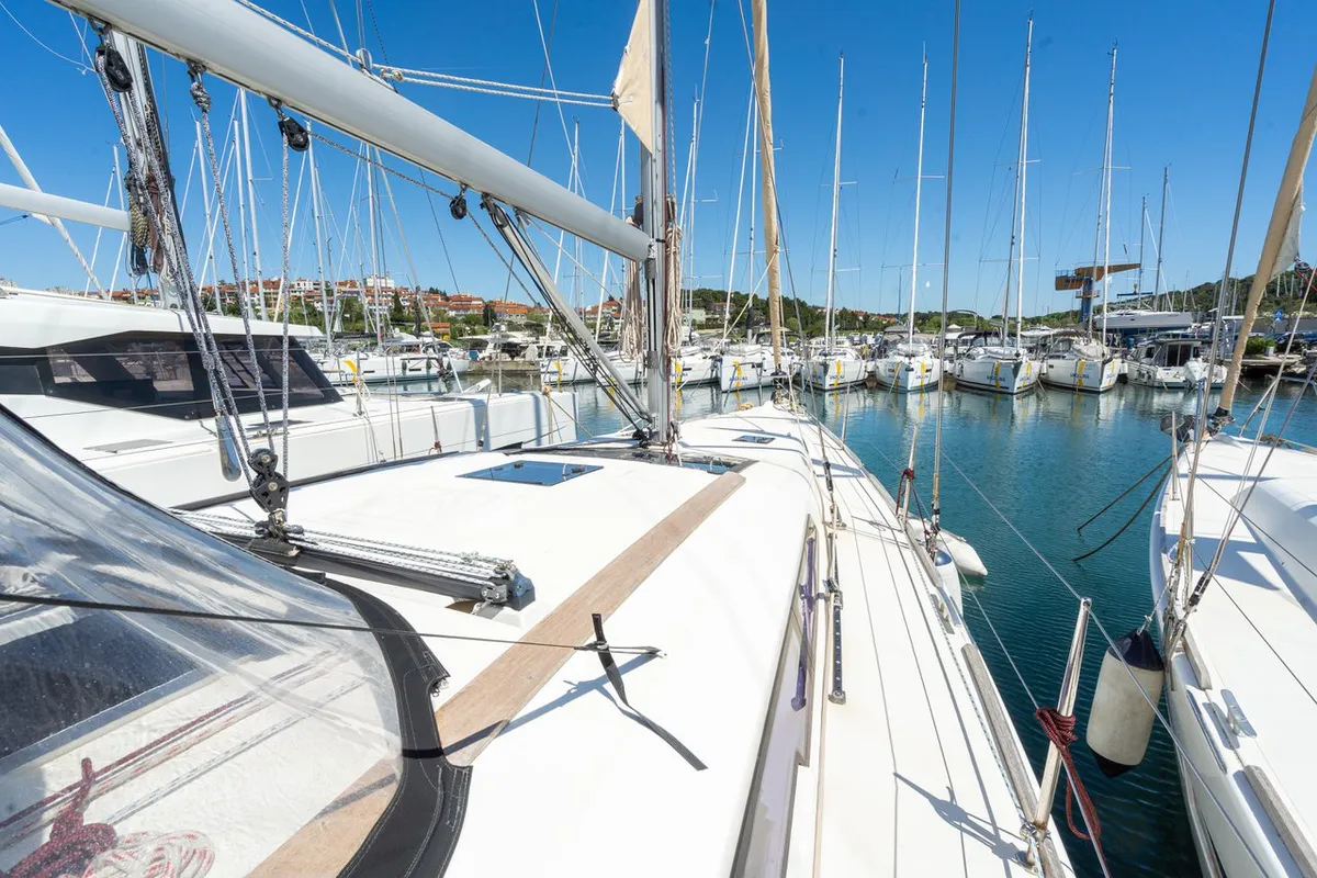Deck of Apus, a Dufour 412 GL sailboat at Grad Pula, Croatia