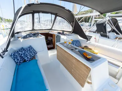 Deck of Apus, a Dufour 412 GL sailboat at Grad Pula, Croatia