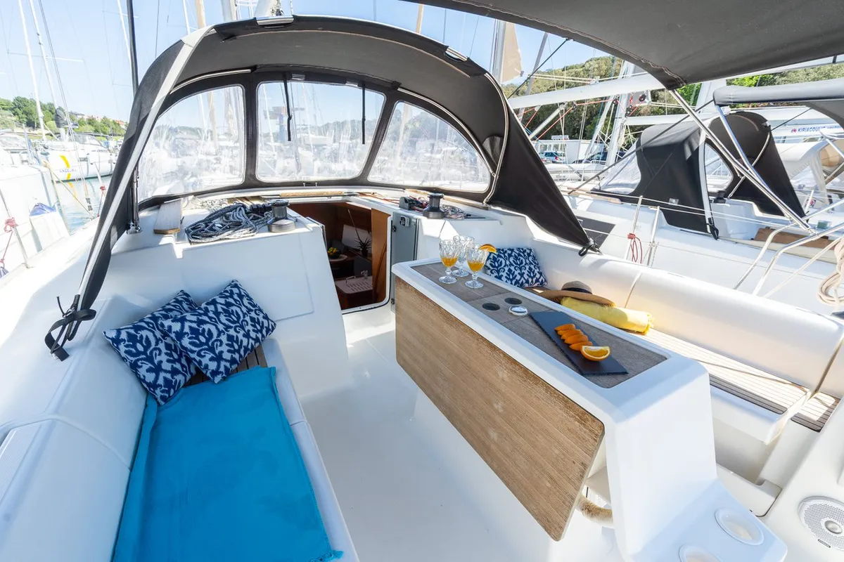 Deck of Apus, a Dufour 412 GL sailboat at Grad Pula, Croatia