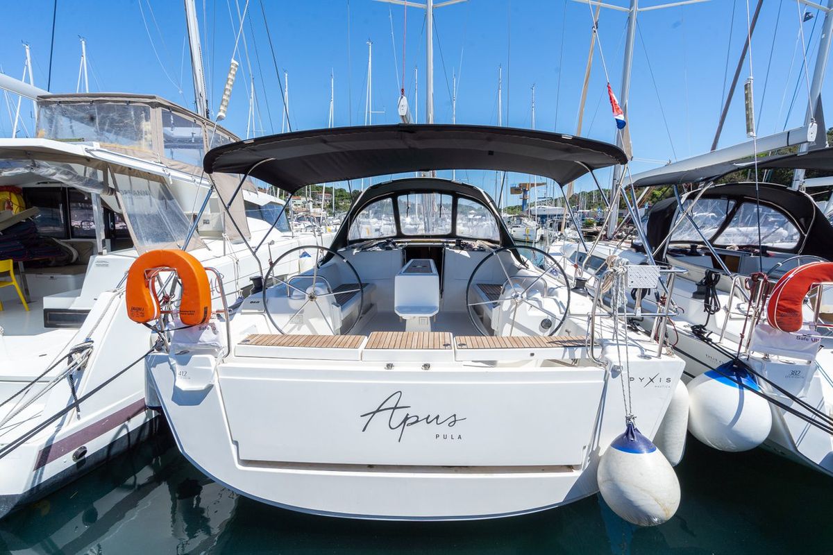 Exterior view of Apus, a Dufour 412 GL sailboat at Grad Pula, Croatia