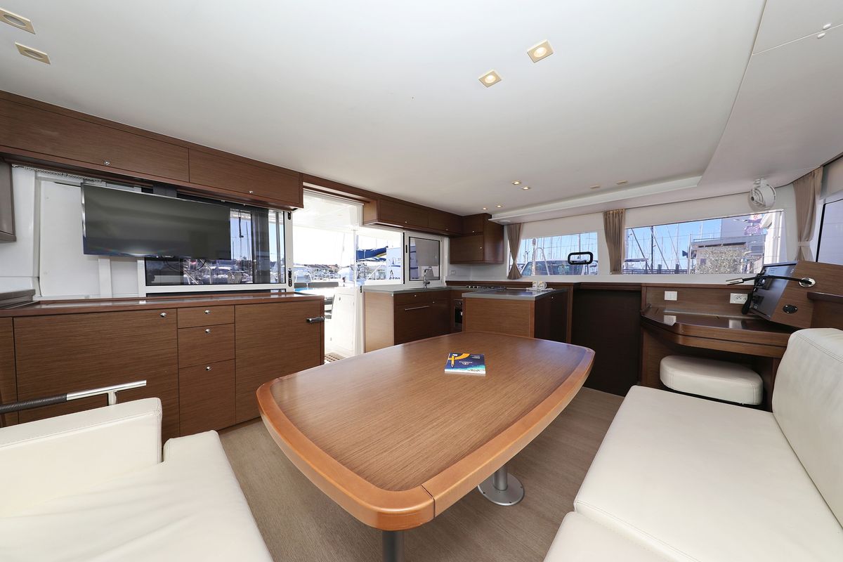 Salon of Adriatic Queen, a Lagoon 450 S catamaran at Grad Biograd na Moru, Croatia