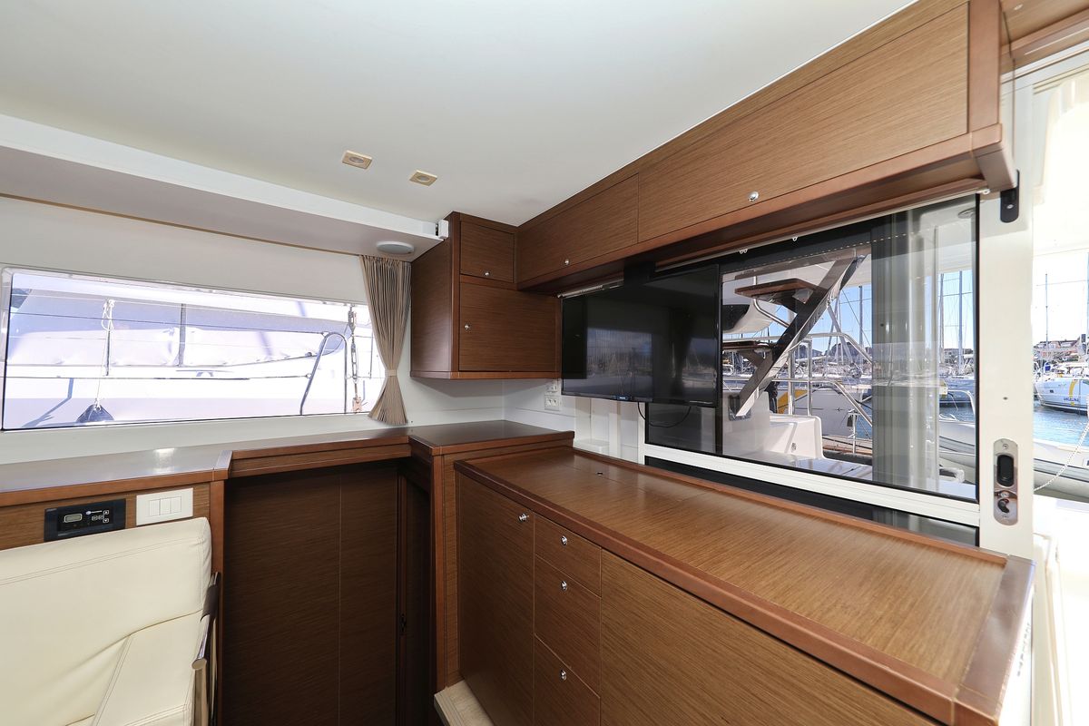 Salon of Adriatic Queen, a Lagoon 450 S catamaran at Grad Biograd na Moru, Croatia