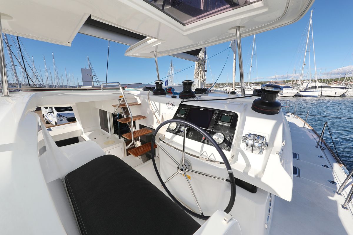 Cockpit of Adriatic Queen, a Lagoon 450 S catamaran at Grad Biograd na Moru, Croatia