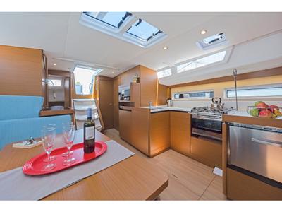 Galley of Captain George, a Jeanneau Sun Odyssey 490 sailboat at Municipal Unit of Rhodes, Greece
