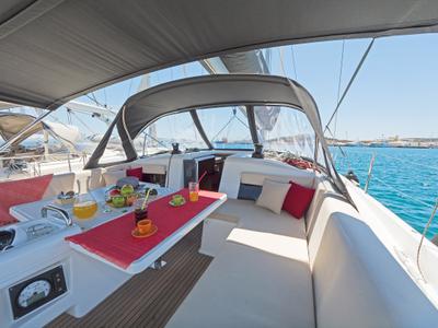 Deck of Captain George, a Jeanneau Sun Odyssey 490 sailboat at Municipal Unit of Rhodes, Greece